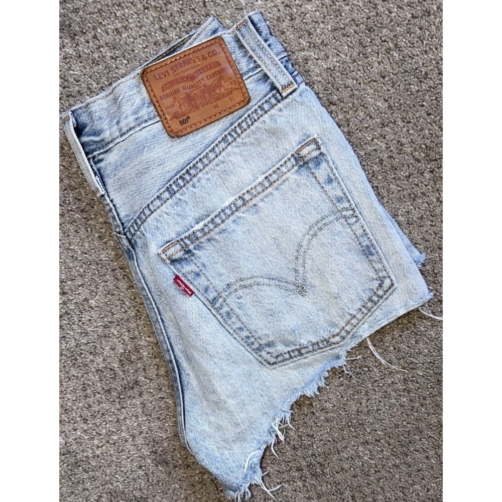 Levi's 501 CutOff Short Blue Distressed Classic Light Wash Button Fly 24 Raw Hem
